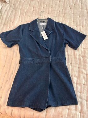 NWT Petal & Pup Navy Denim Short-Sleeve Romper - Medium